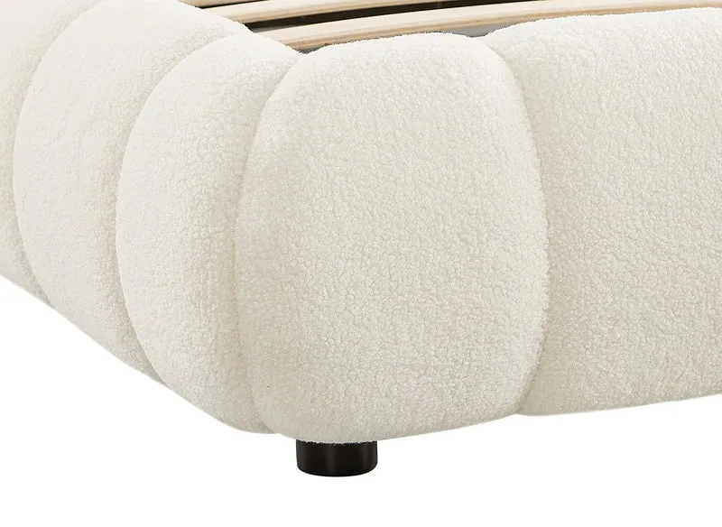 Lit double en tissu bouclette écru 140x190 cm YOURI