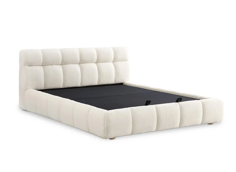 Lit coffre en tissu bouclette écru 180x200 cm GEORGINA