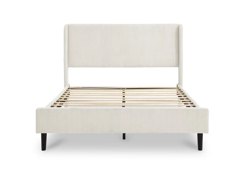 Lit double en velours côtelé épais beige 160x200cm LEVY