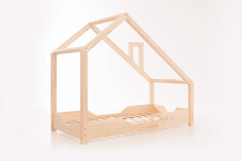 Lit cabane en bois massif FSC avec cheminée