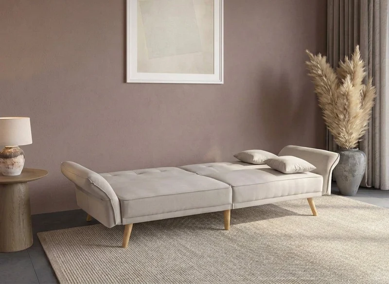Canapé clic clac 3 places en tissu beige CHILI