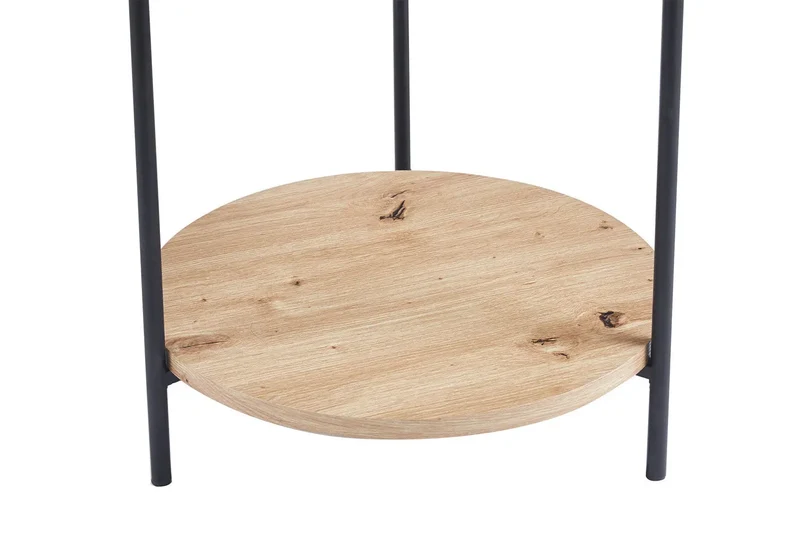 Table Basse Ronde Effet Chêne Vieilli DALYNA avec des pieds en acier noir - 45 cm