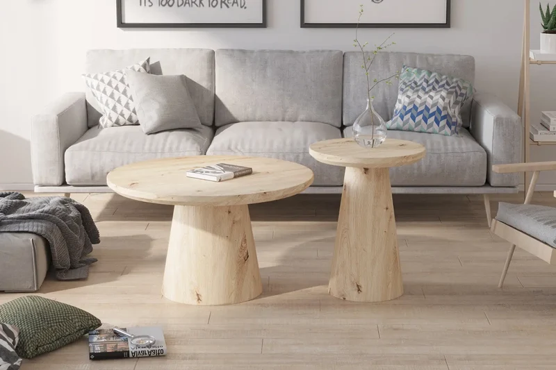 Table Basse Ronde Effet Chêne Vieilli LUKA - 80 cm
