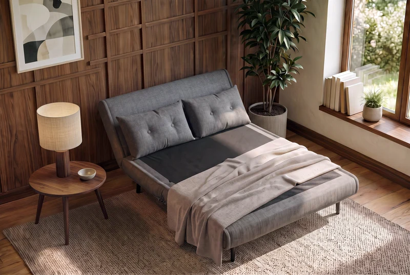 Canapé convertible 2 places SMART MULTIFUNCTION 140cm gris Vogue soie velours