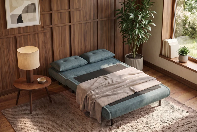 Canapé convertible 2 places SMART MULTIFUNCTION 140cm pétrole Vogue soie velours