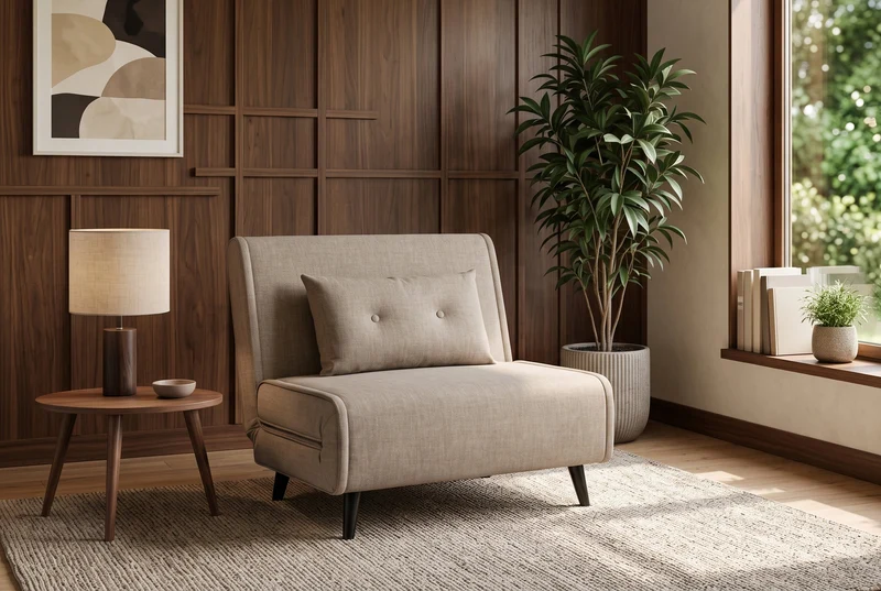 Fauteuil-lit SMART MULTIFUNCTION 100cm beige champagne Vogue velours de soie