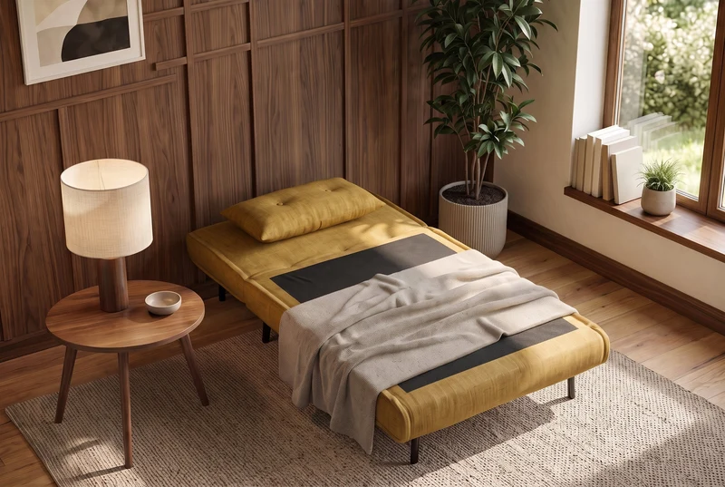 Fauteuil-lit SMART MULTIFUNCTION 100cm jaune moutarde Vogue soie velours