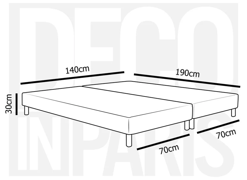 Sommier tapissier 140 X 190 cm + 8 pieds (2x 70x190cm)