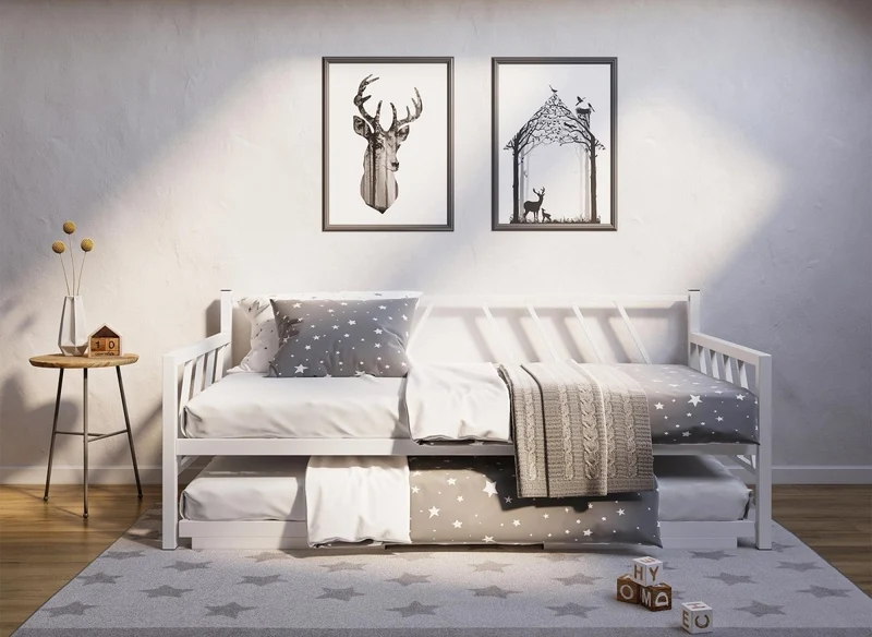 Lit banquette gigogne en métal blanc TORRY 90 x 190 cm