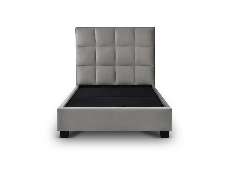 Lit coffre en velours gris design CAROLINE 140 x 190 cm