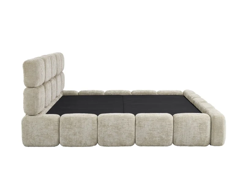 Lit coffre en velours chiné taupe 180x200 cm BUBBLE
