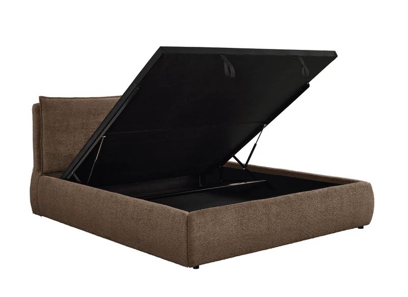 Lit coffre en tissu bouclette marron 180x200 cm MELY