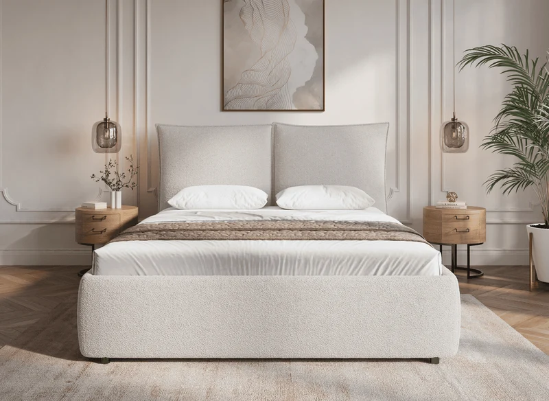 Lit coffre en tissu bouclette beige 180x200 cm MELY
