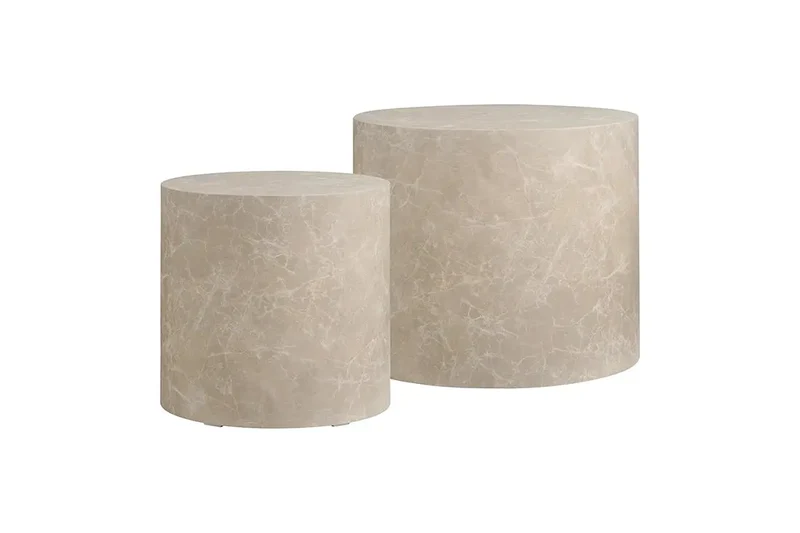 Table Basse Gigogne en Effet Marbre Cylindrique Beige PRAGUE - H : 36/40cm
