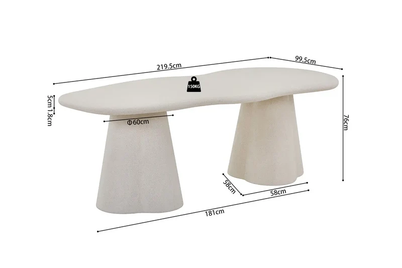 Table à manger Ovale Effet Ciment Organique FARY - 220 cm
