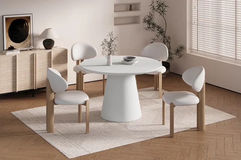 Table Ronde Effet Ciment Écru TAVINA pour salle à manger - 120 cm