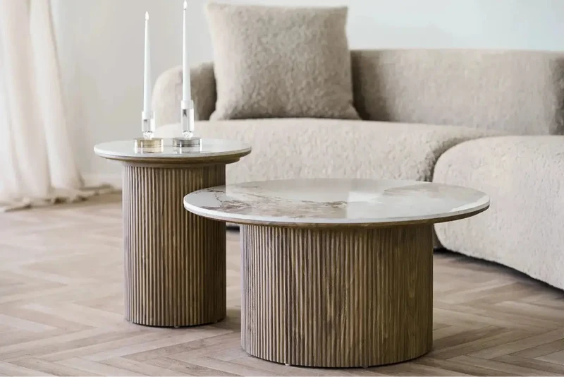 Table basse ATHENS avec un plateau en céramique, blanc et marron foncé - 80x40 cm