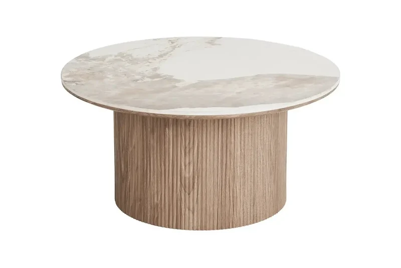 Table basse ATHENS avec un plateau en céramique, blanc et marron foncé - 80x40 cm
