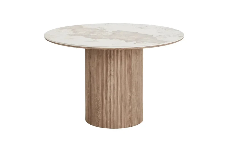 Table Ronde ATHENS en plateau en céramique, blanc, marron foncé - 120 cm