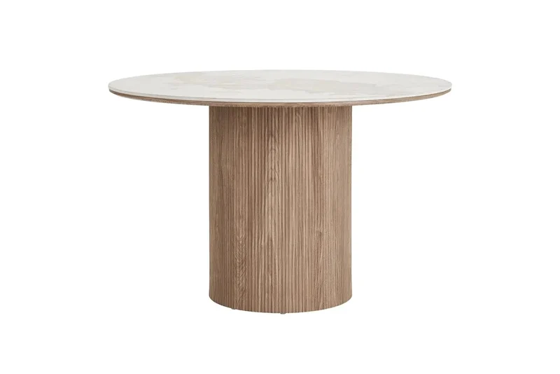 Table Ronde ATHENS en plateau en céramique, blanc, marron foncé - 120 cm