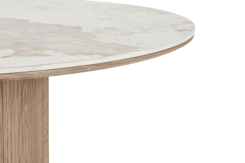 Table Ronde ATHENS en plateau en céramique, blanc, marron foncé - 120 cm