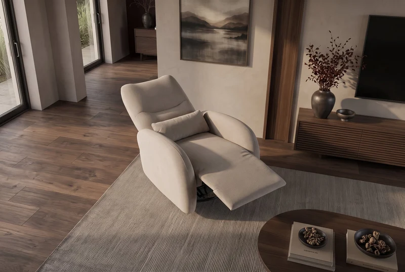 Fauteuil de cinéma électrique PRIORITY greige incluant coussin rotatif à 360° avec prise USB