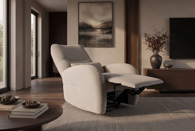 Fauteuil de cinéma électrique PRIORITY greige incluant coussin rotatif à 360° avec prise USB