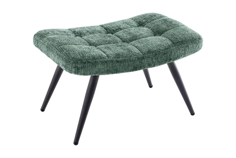 Tabouret moderne SCANDINAVIA chenille verte Cremona pieds en métal repose-pieds