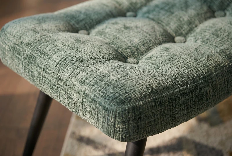 Tabouret moderne SCANDINAVIA chenille verte Cremona pieds en métal repose-pieds