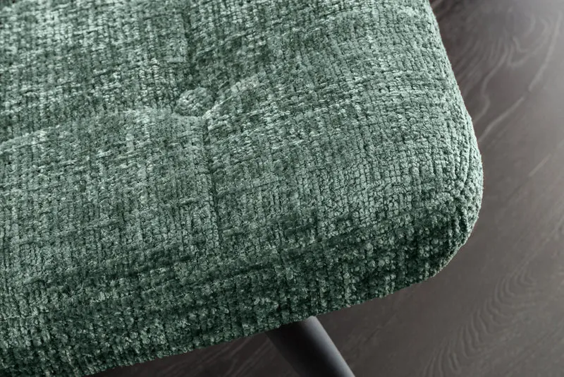 Tabouret moderne SCANDINAVIA chenille verte Cremona pieds en métal repose-pieds