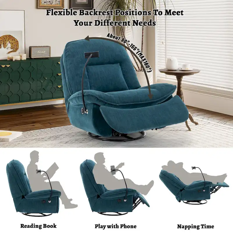Fauteuil inclinable en chenille pivotant à 360° avec support de téléphone réglable