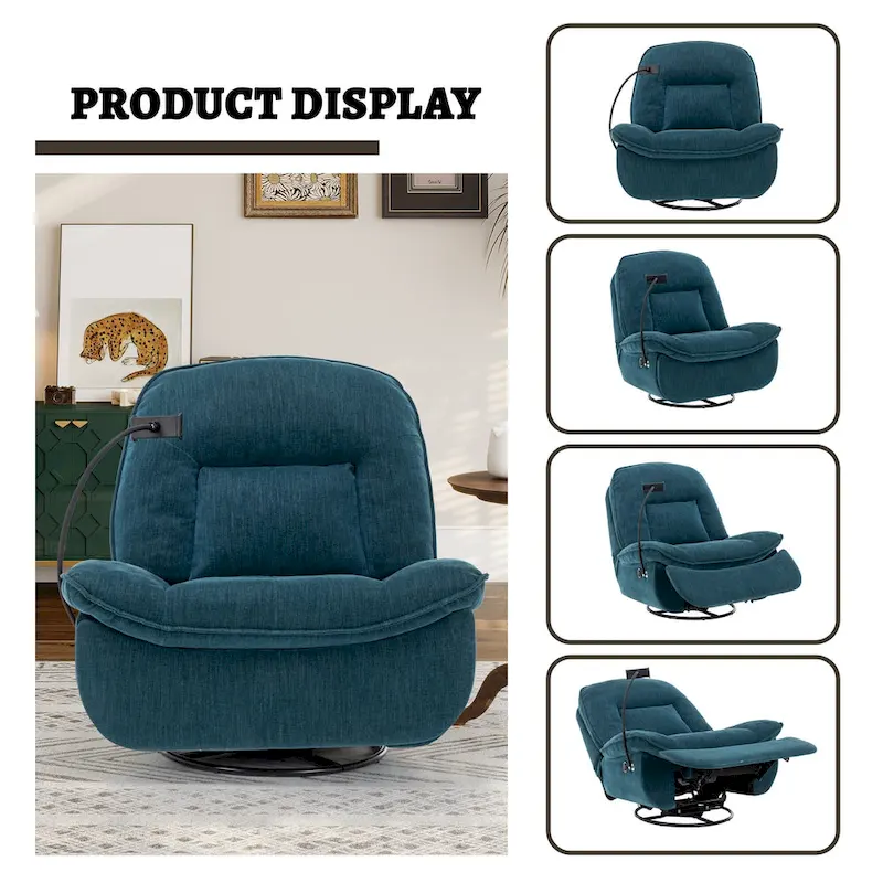 Fauteuil inclinable en chenille pivotant à 360° avec support de téléphone réglable