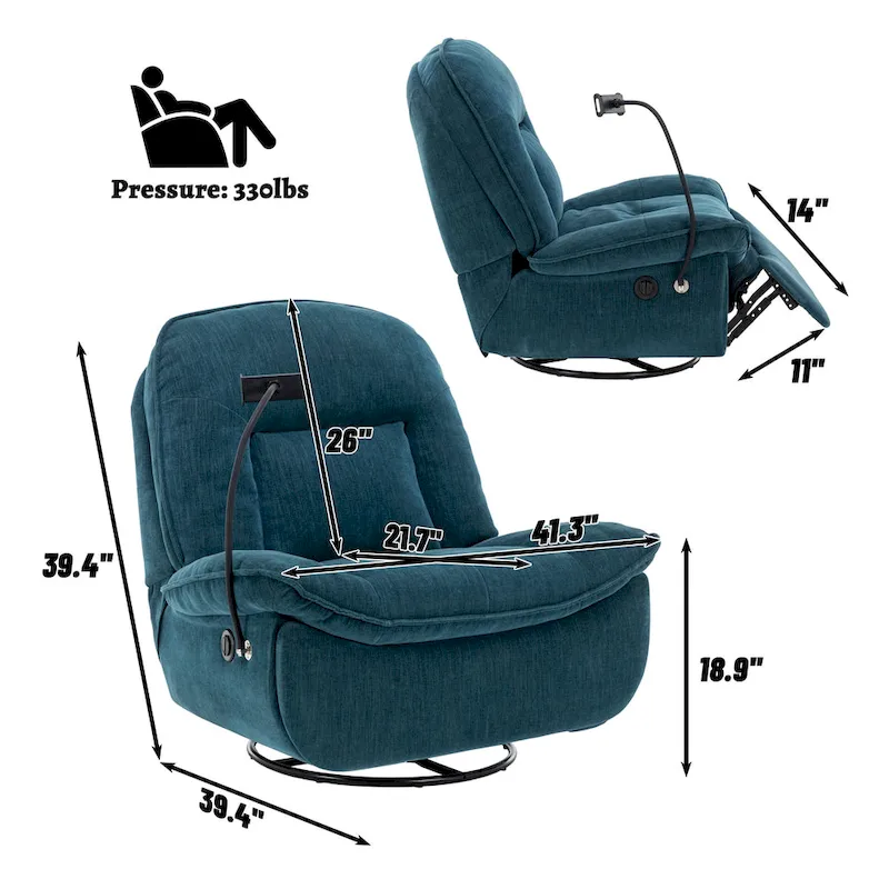 Fauteuil inclinable en chenille pivotant à 360° avec support de téléphone réglable