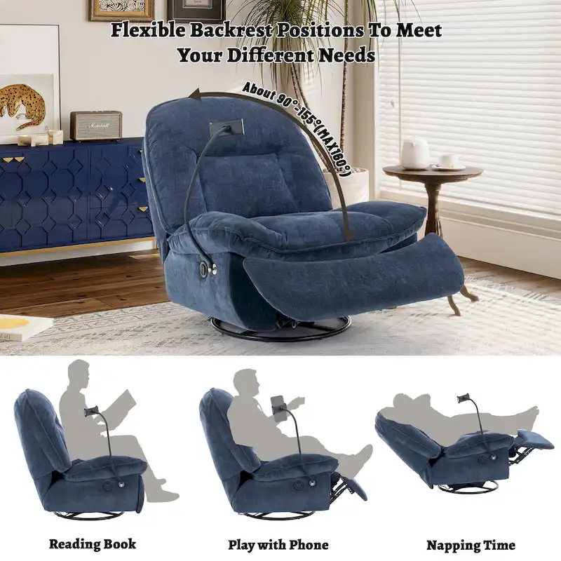 Fauteuil inclinable en chenille pivotant à 360° avec support de téléphone réglable