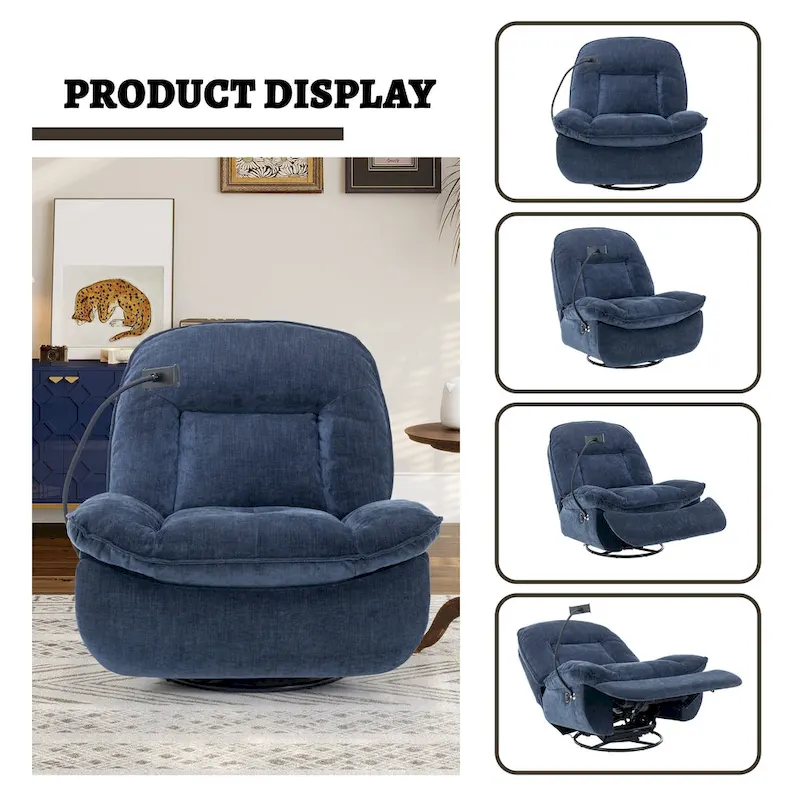 Fauteuil inclinable en chenille pivotant à 360° avec support de téléphone réglable