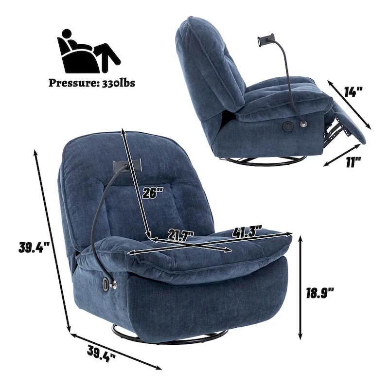 Fauteuil inclinable en chenille pivotant à 360° avec support de téléphone réglable