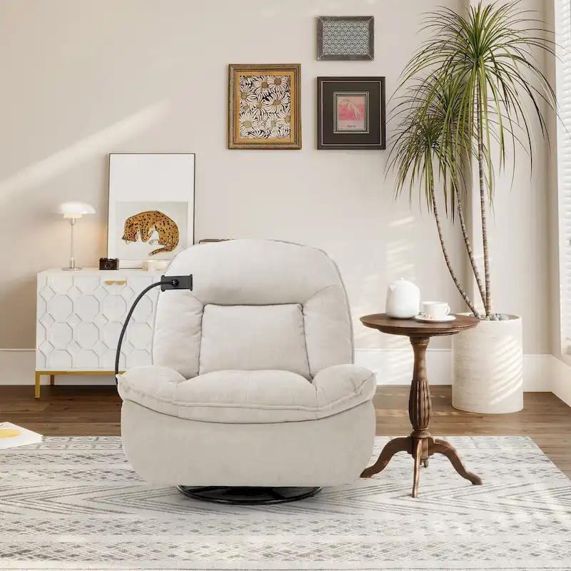 Fauteuil inclinable en chenille pivotant à 360° avec support de téléphone réglable
