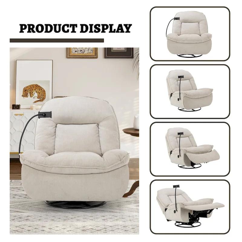Fauteuil inclinable en chenille pivotant à 360° avec support de téléphone réglable