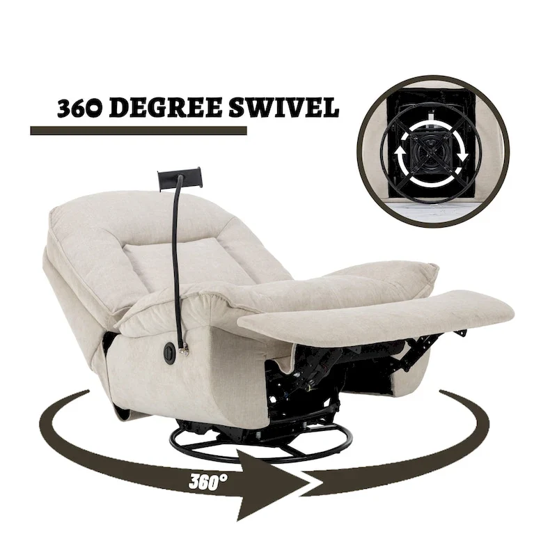 Fauteuil inclinable en chenille pivotant à 360° avec support de téléphone réglable