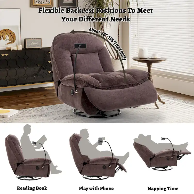 Fauteuil inclinable en chenille pivotant à 360° avec support de téléphone réglable