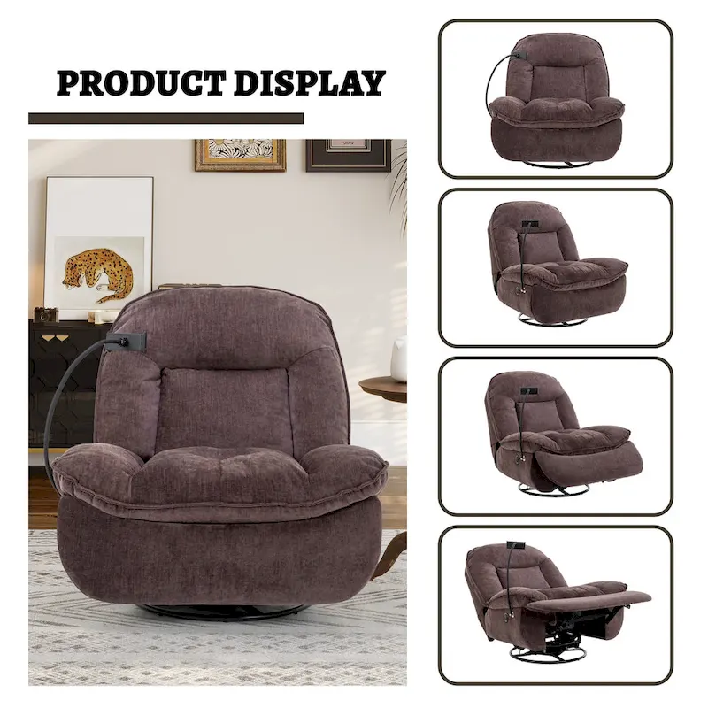 Fauteuil inclinable en chenille pivotant à 360° avec support de téléphone réglable