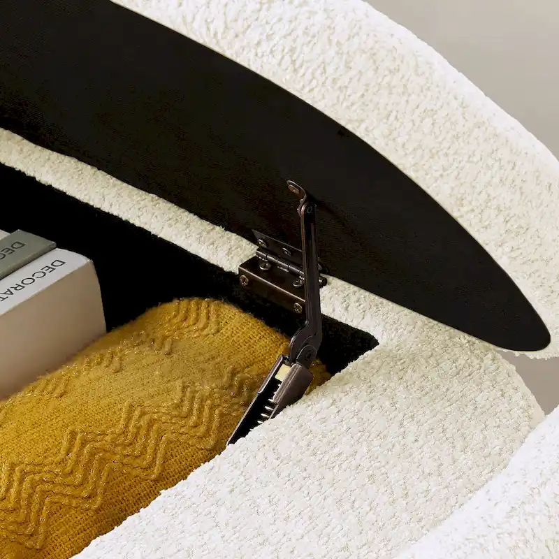 Banc coffre de rangement ovale en tissu polaire d'agneau 3D