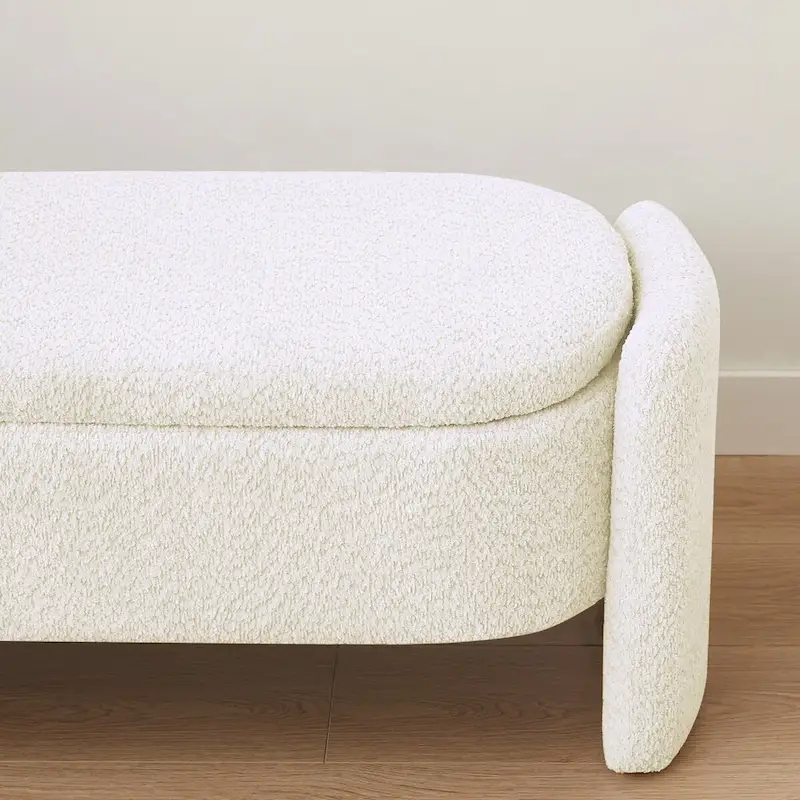 Banc coffre de rangement ovale en tissu polaire d'agneau 3D