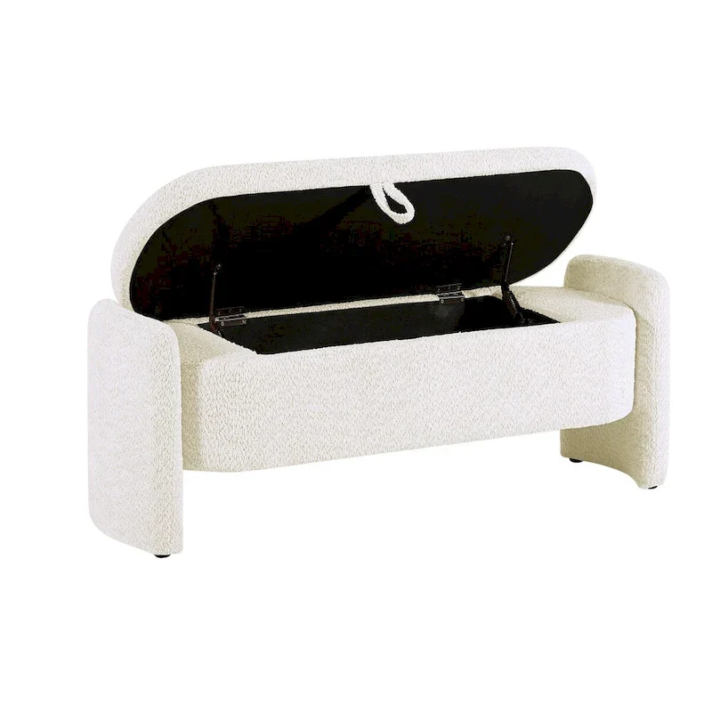 Banc coffre de rangement ovale en tissu polaire d'agneau 3D