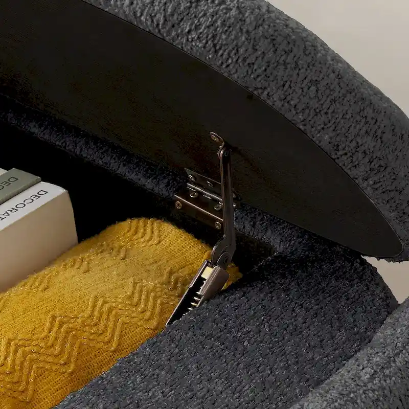 Banc coffre de rangement ovale en tissu polaire d'agneau 3D