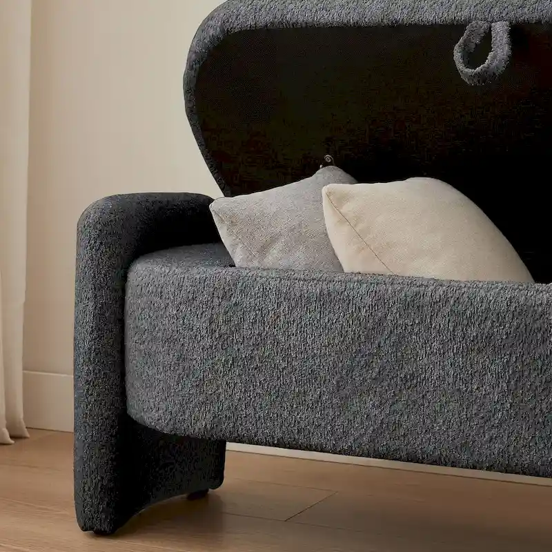 Banc coffre de rangement ovale en tissu polaire d'agneau 3D