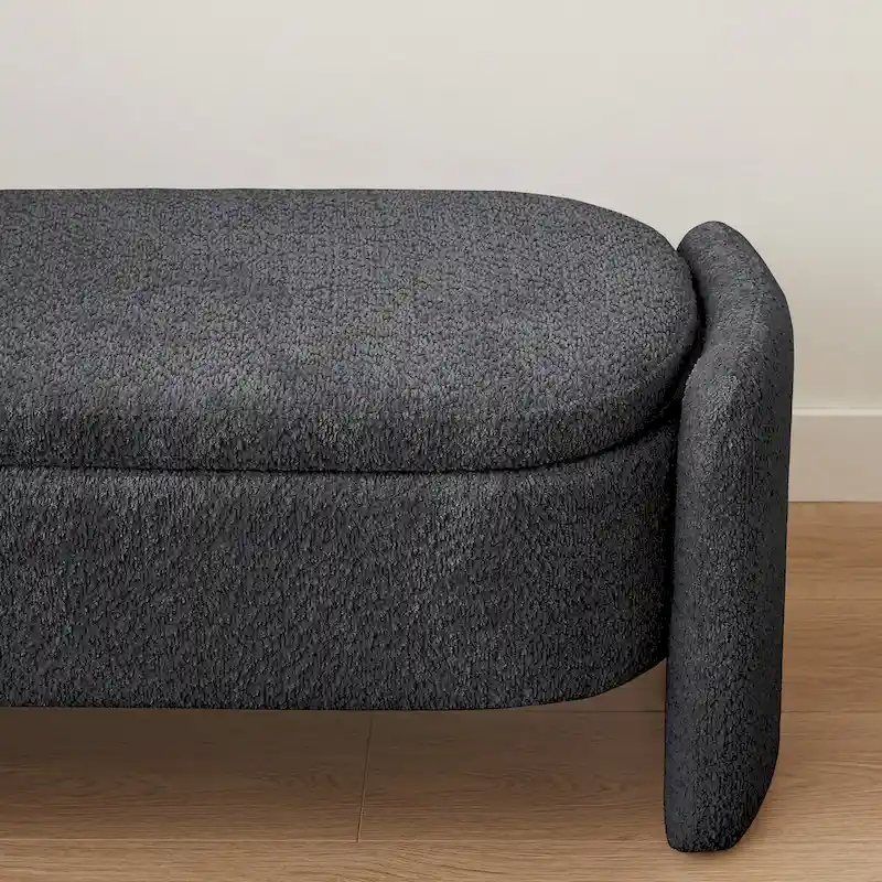 Banc coffre de rangement ovale en tissu polaire d'agneau 3D