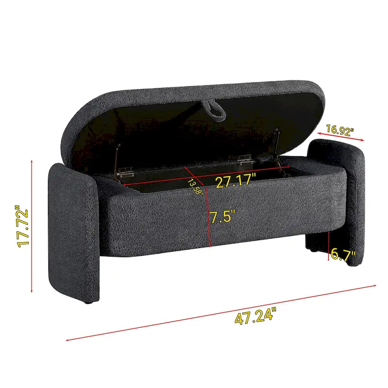 Banc coffre de rangement ovale en tissu polaire d'agneau 3D