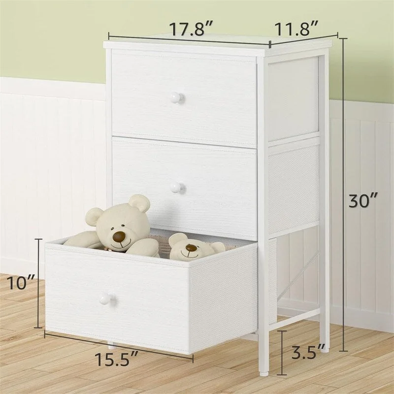 Table de chevet à 3 tiroirs en tissu avec façade en cuir