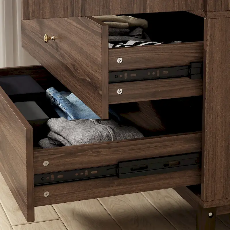 Armoire penderie en bois à 2 portes avec 2 tiroirs et étagère ouverte